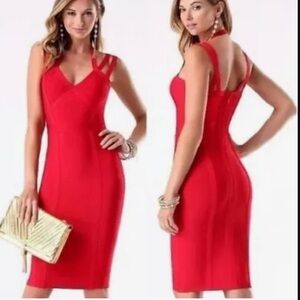 Red bebé 3 strap midi bandage dress with tags never worn